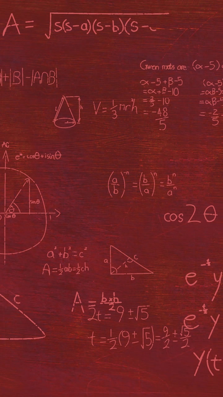 Animazione di equazioni matematiche su sfondo rosso