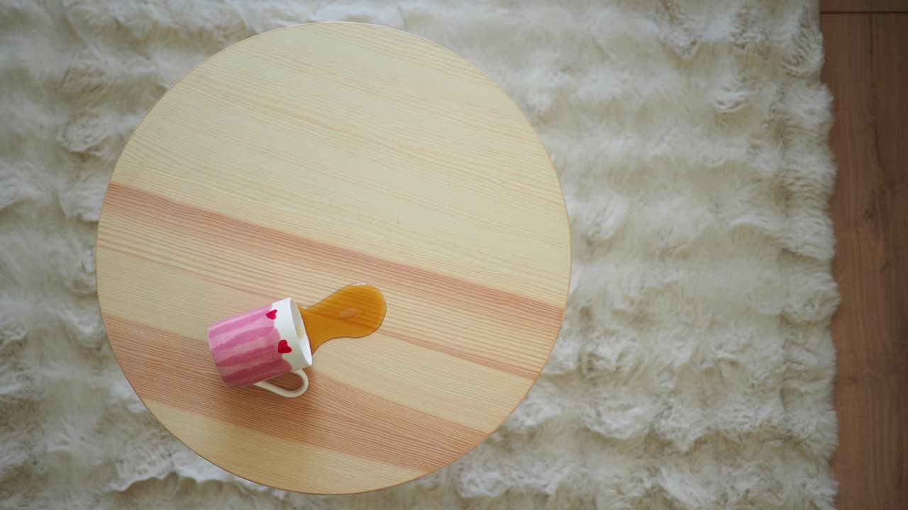 Spilled Mug on a Wooden Table