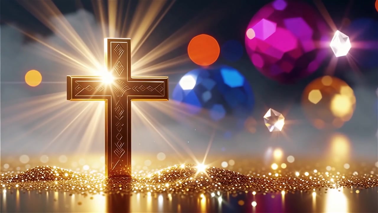 Křesťanský kříž Nebeské světlo Bohoslužebné pozadí.