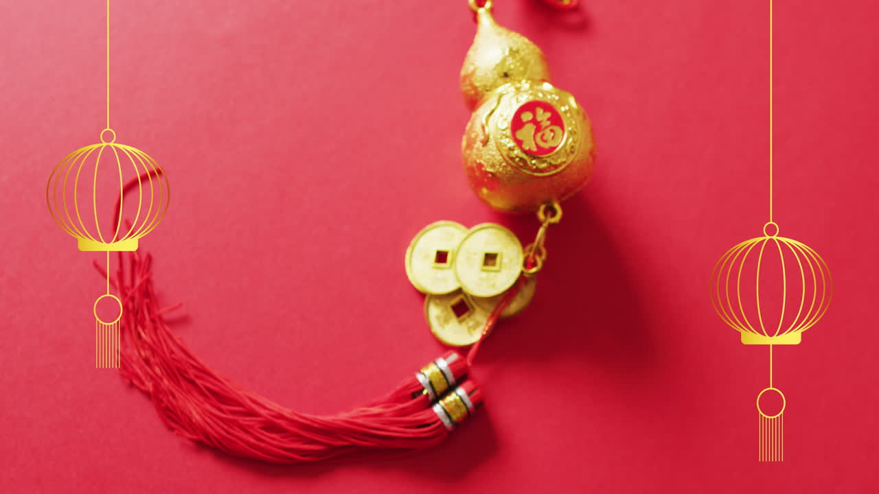 Animation of chinese pattern and decoration on red background