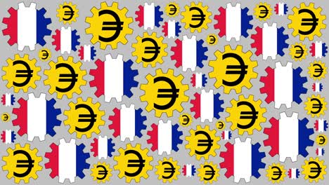 french flag and euro sign gears spinning background