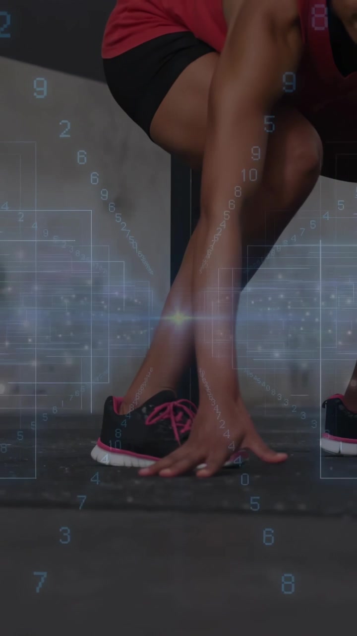 Vertical video: Woman stepping past posts and lunging, grid tracking, picking rings for gym warmup
