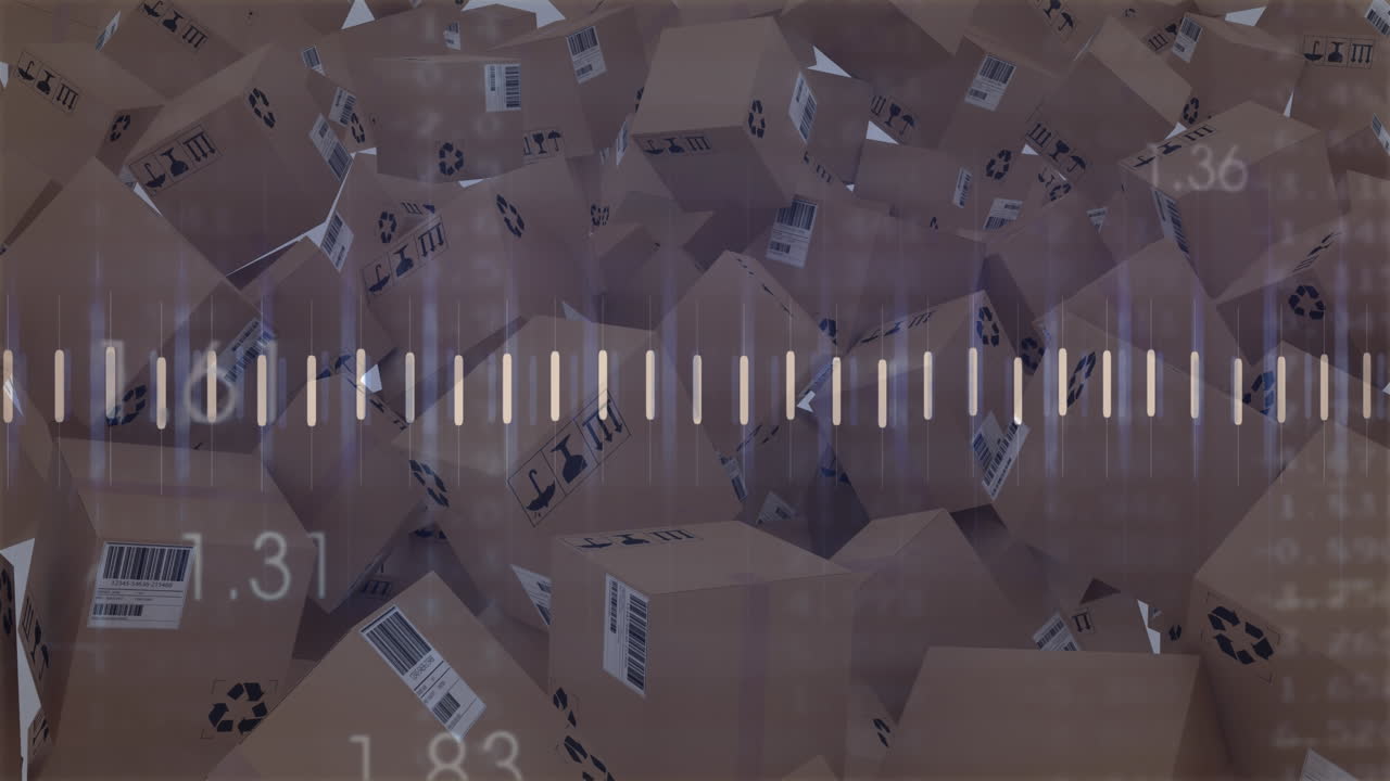 배경에 있는 카드보드 상자 위에서 통계 처리의 애니메이션