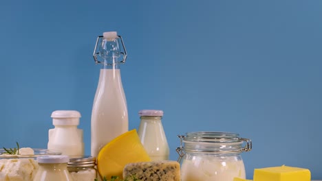 assorted dairy items arranged on a table