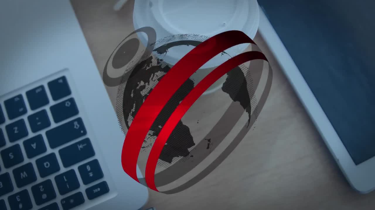 animación del globo con red de conexiones a través de una computadora portátil