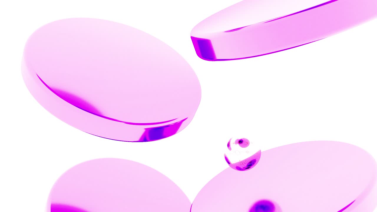 bolas metálicas púrpuras que caen, saltando de un disco con superficie reflectora plana a otro. diseño. efecto hipnótico y calmante de las esferas que cayen, bucle sin costuras