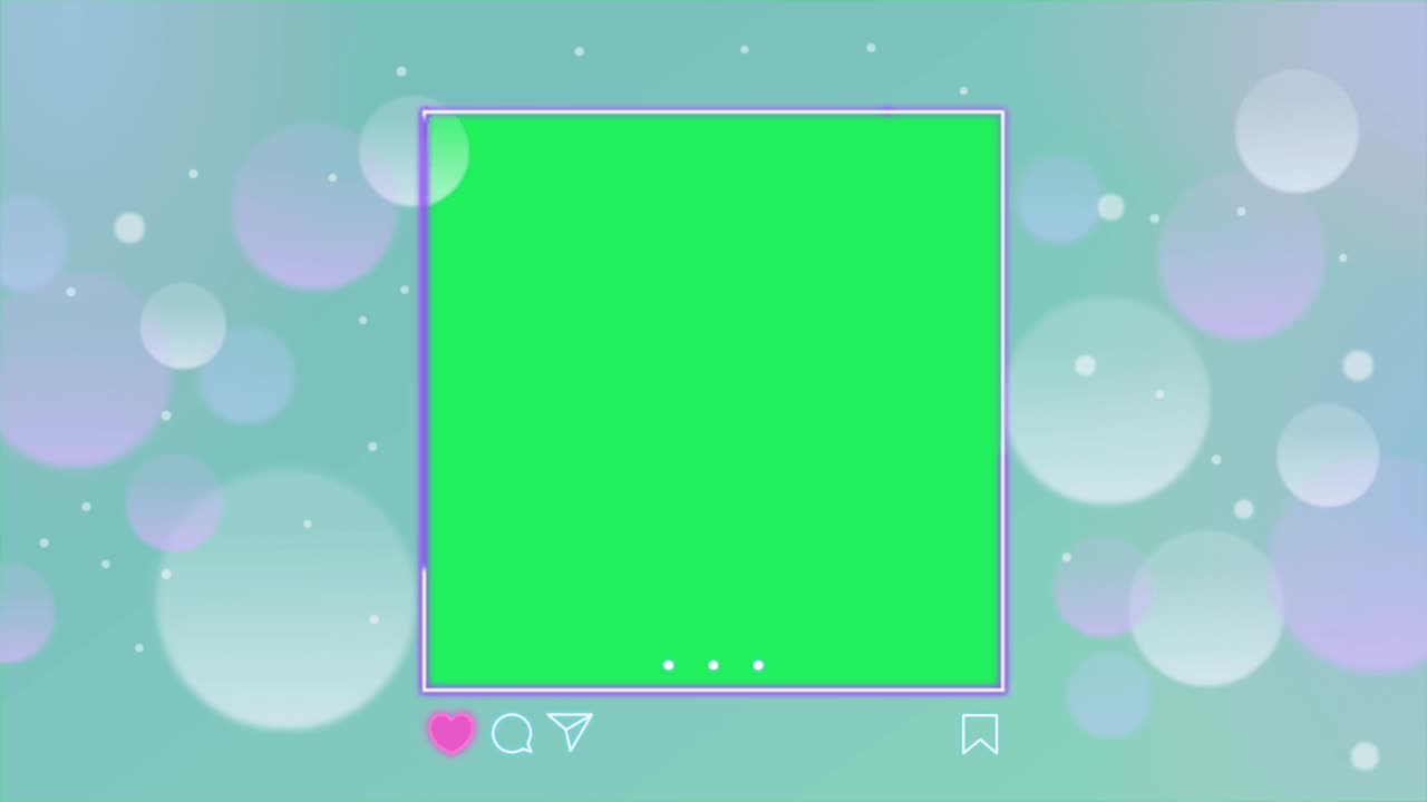 Animation white and purple circle shape frame with green background.