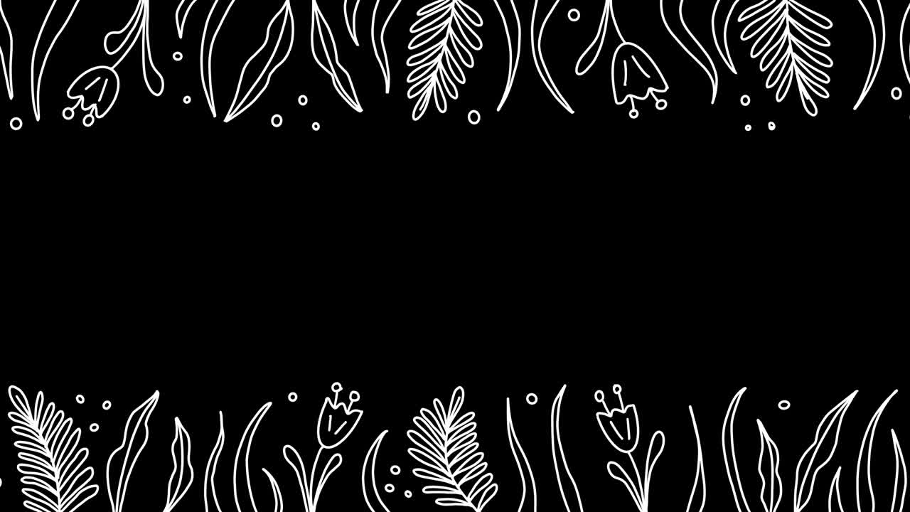 Botanical frame. Hand-drawn LOOP Animation cute Text Template with leafs and flowers in doodle style on transparent background. Alpha channel.
