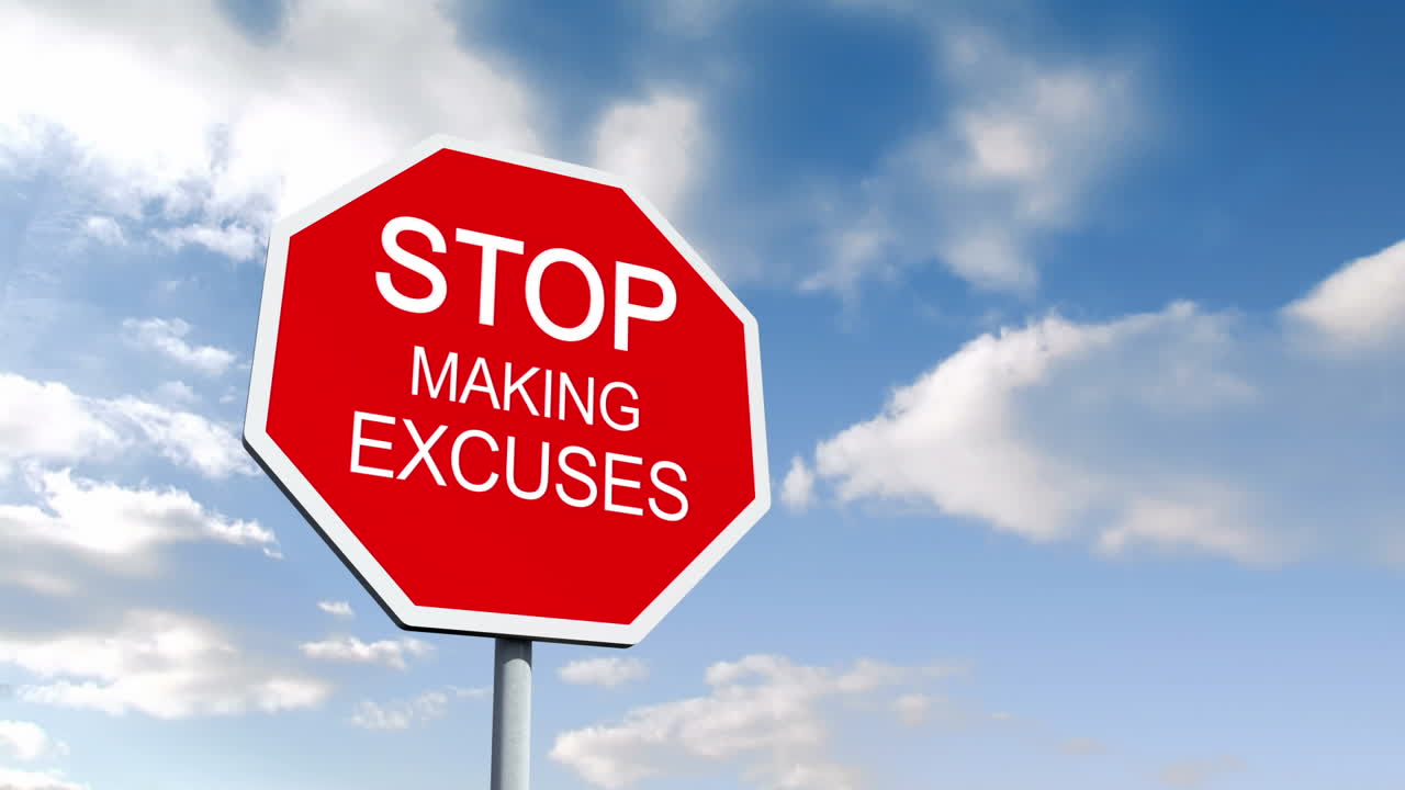 deja de hacer excusas, firma contra el cielo azul.