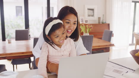 Mother-and-daughter-having-fun-on-laptop