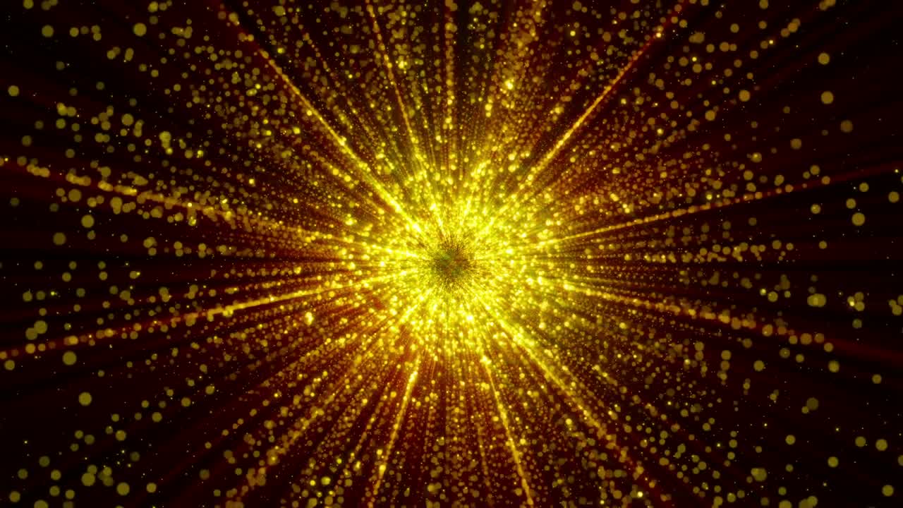 가상 공간의 중심에 모이는 추상적인 입자, 입자의 밝은 빛의 터널, 루프