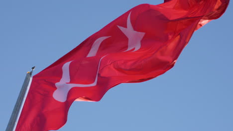 turkish national flag waving on pole, close up