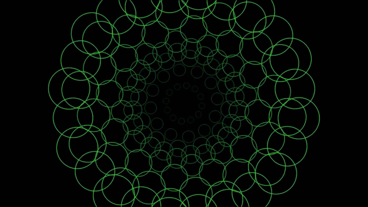 Abstract Animation of Pulsing Green Circles on Black Background