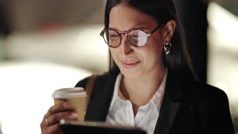 night, business and woman with glasses