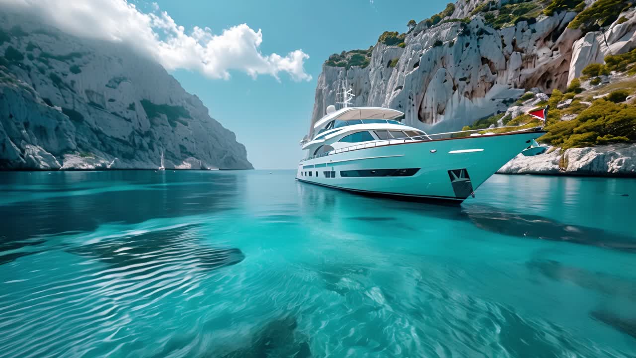 Luxury Yacht Moored in a Serene Turquoise Cove