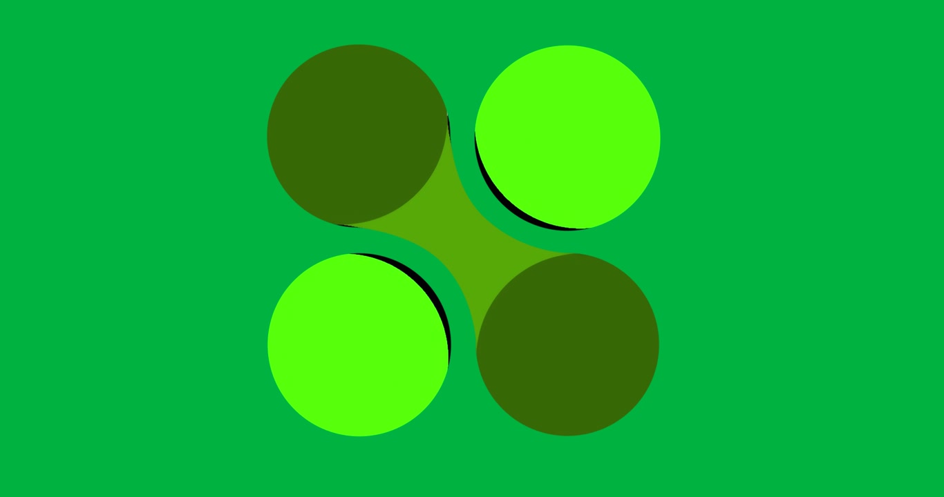 Small dark green circle appearing top center scaling duplicating merging on transparent background