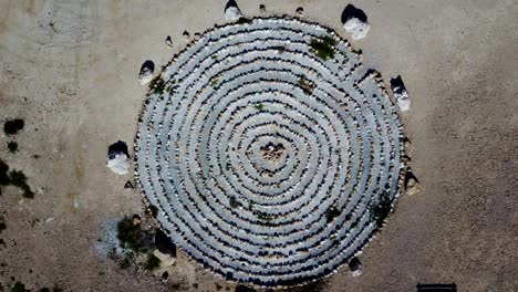 figure of a circle from stone made on the ground. drone point of view