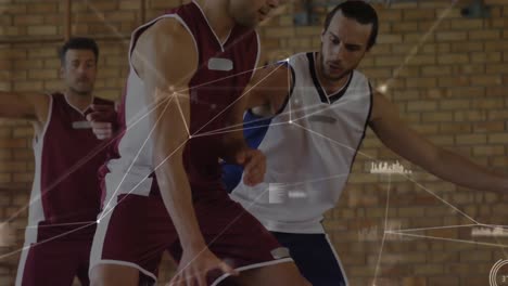 animación de la red de conexiones a través de un partido de baloncesto en el gimnasio