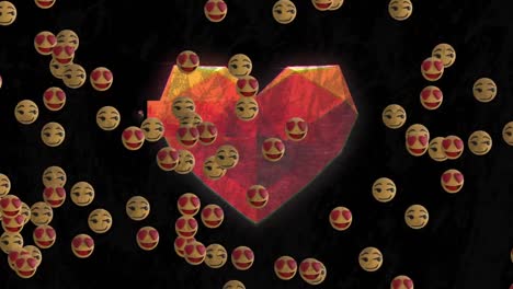 Animation-Von-Emoji--Und-Herzsymbolen-Auf-Schwarzem-Hintergrund