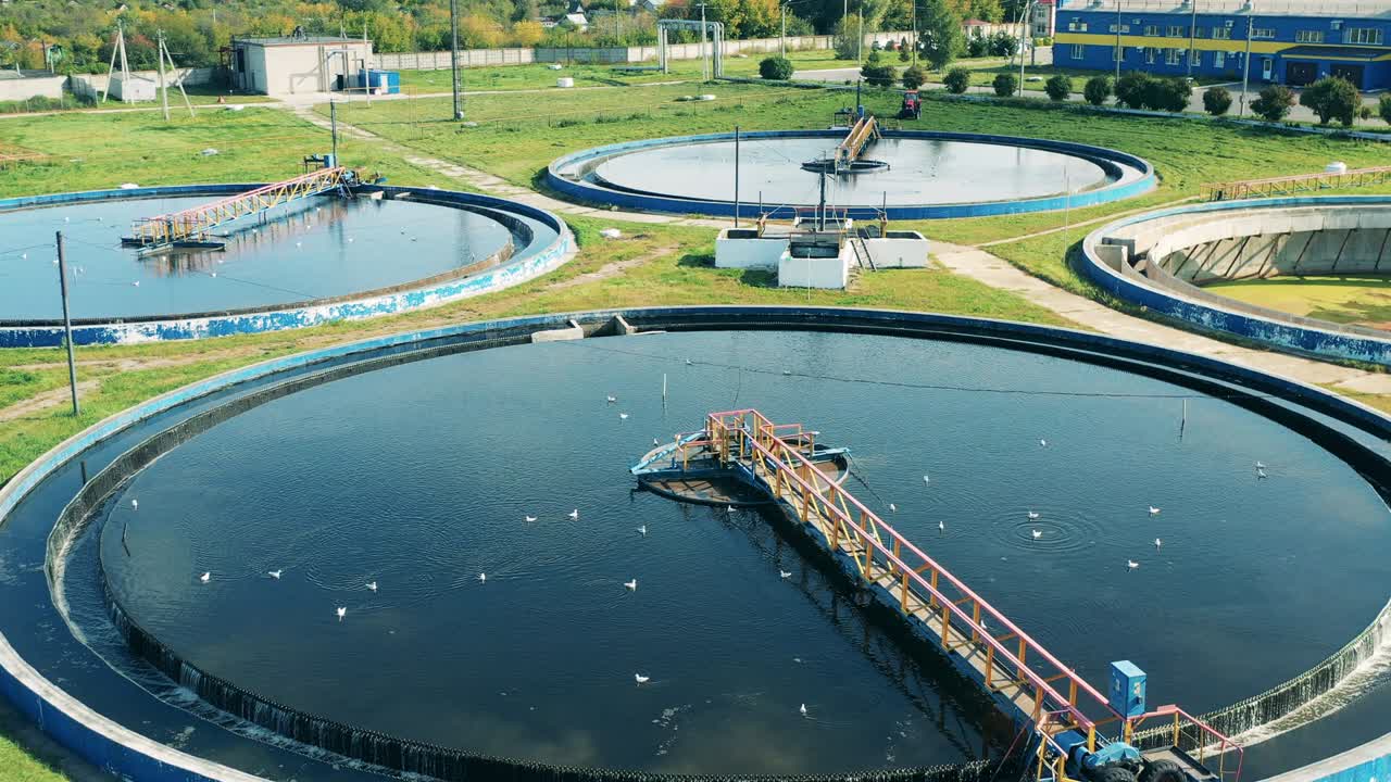 Drone shot of a massive wastewater treatment plant