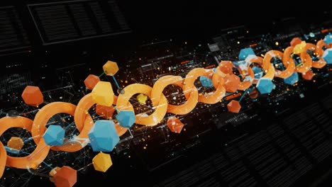a vibrant digital chain representing connectivity and data flow in a modern blockchain environment with geometric shapes and colorful elements