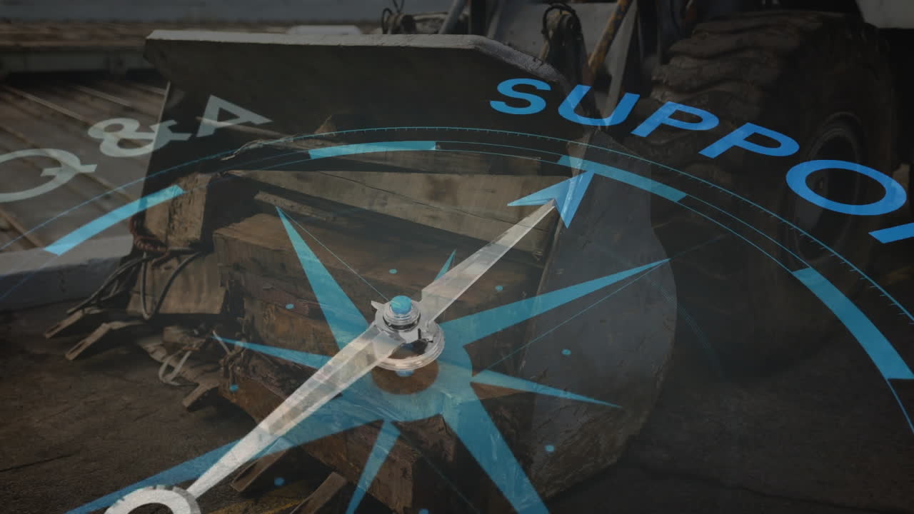 animación de la brújula girando con motivación y texto de negocios sobre el barco