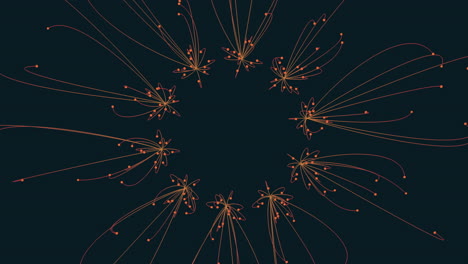 spiraling lines and dots abstract design in black and orange