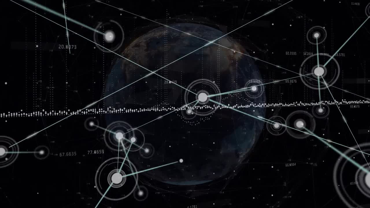 어두운 배경에서 연결 네트워크와 데이터 처리의 애니메이션