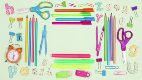 back to school frame with moving school stationery with place for text. stop motion