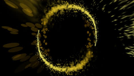 animation of yellow light trails and spots forming circles on black background