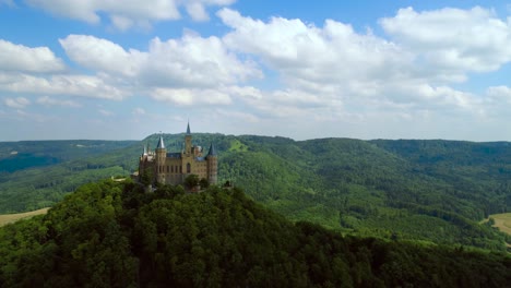 Hohenzollern-Castle,-Germany.-Aerial-FPV-drone-flights.