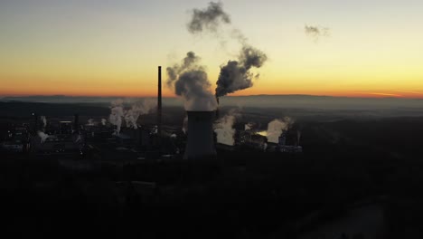 aerial view of coal thermal power plant in twilight