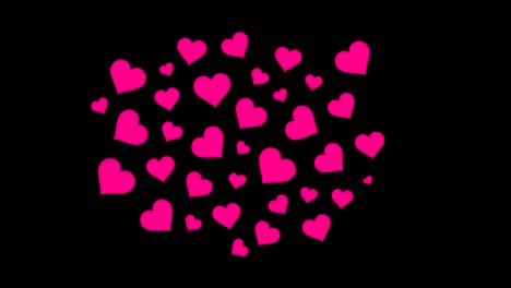el patrón del día de san valentín de corazón rosa aparece desde el centro de la animación 4k en fondo negro