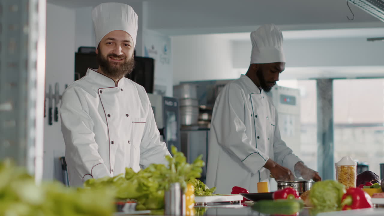 Portrait of male cook making professional cuisine dish