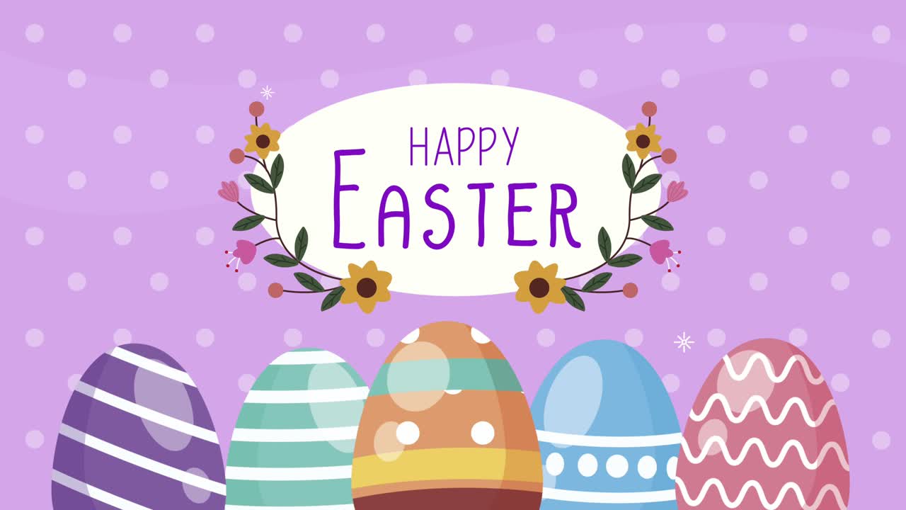 happy easter lettering with eggs painted animation