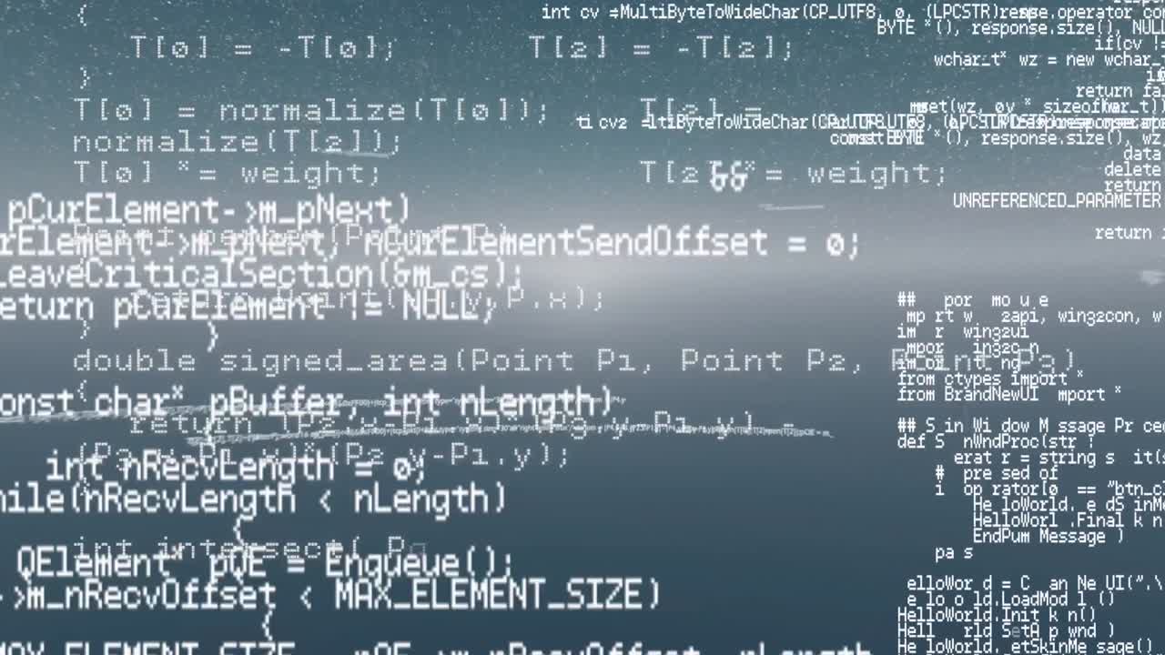 Digital animation of screens with data processing against grey background