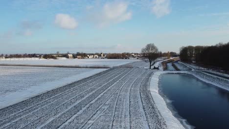 drone flying over a dutch winter landscape