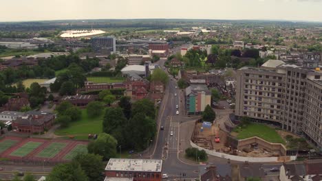 aerial gv of ashford town located in the weald of kent, uk