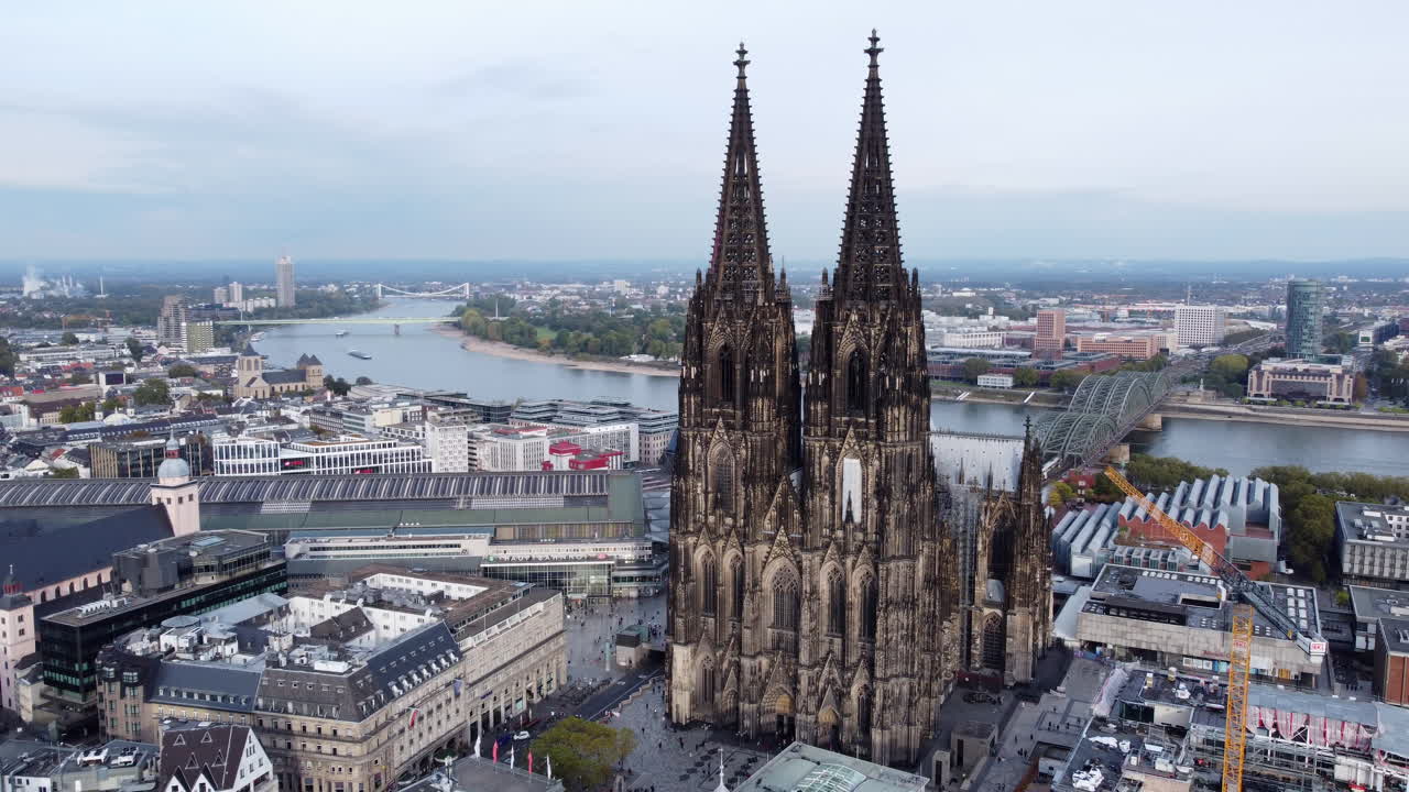 Cathedral Church of Saint Peter in Cologne with Rhine River in background