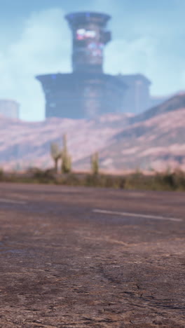 Desert Highway Leading to a Distant Tower