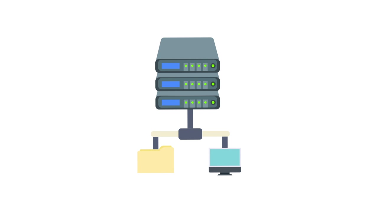 Animated Server Rack with Computer and Data Storage Connection