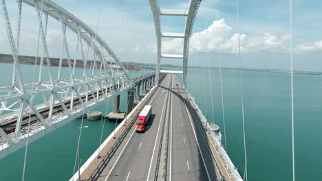 aerial view of a modern cable-stayed bridge over water