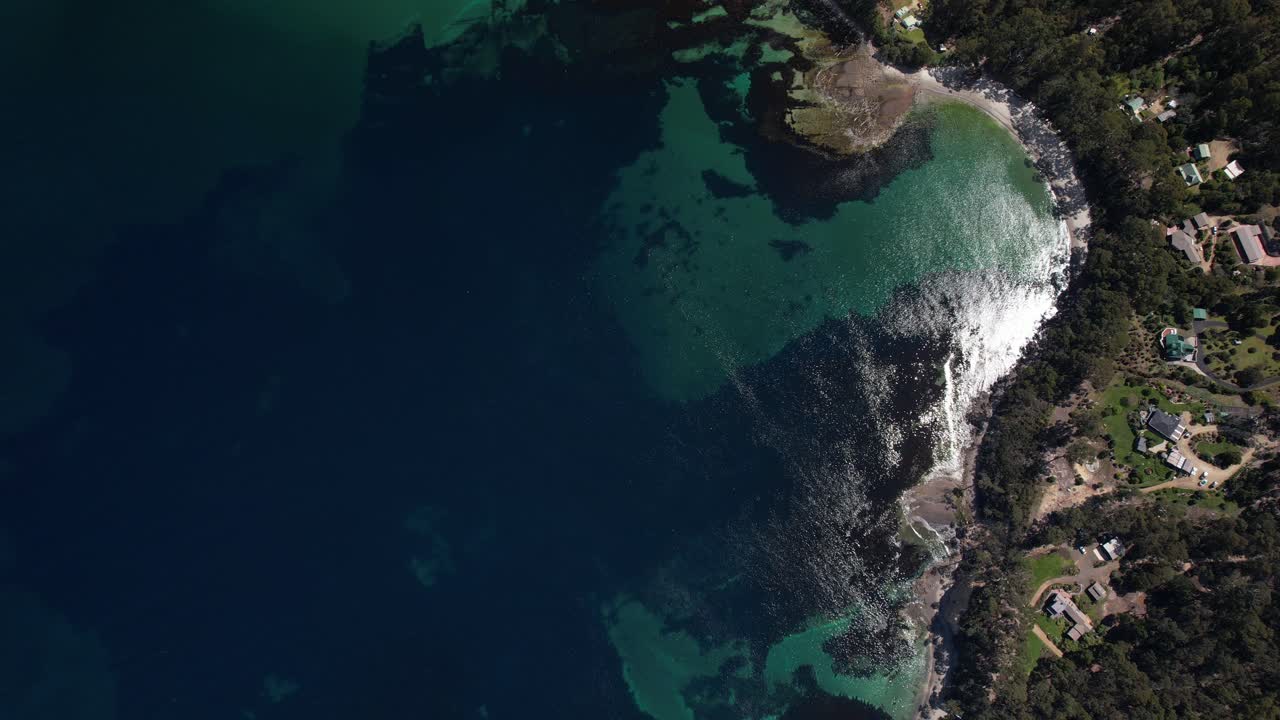 Serene Bay Near Tasman National Park In Tasmania, Australia - Aerial Top Down