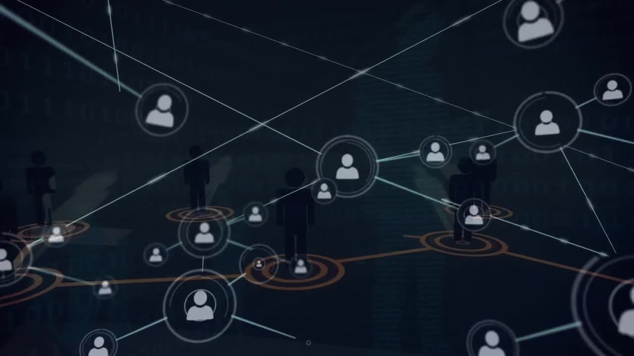 Animation of people icons over network of connections