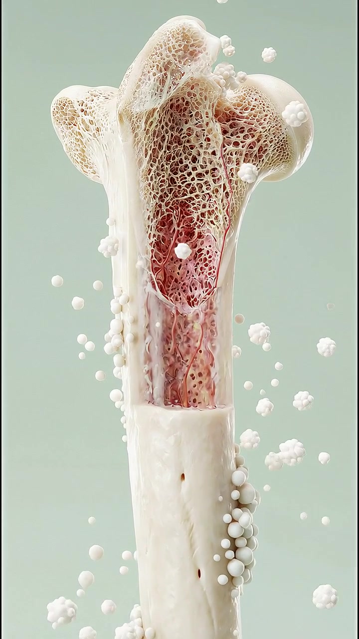 Animazione medica 3D della struttura ossea umana e dell'attività cellulare