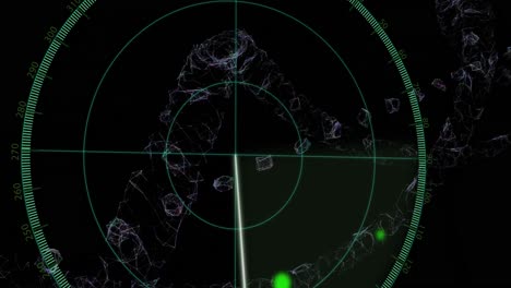 animación de los iconos que caen y el alcance del escaneo sobre un fondo oscuro
