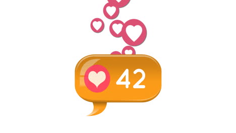 icono del corazón con números crecientes y corazones en movimiento