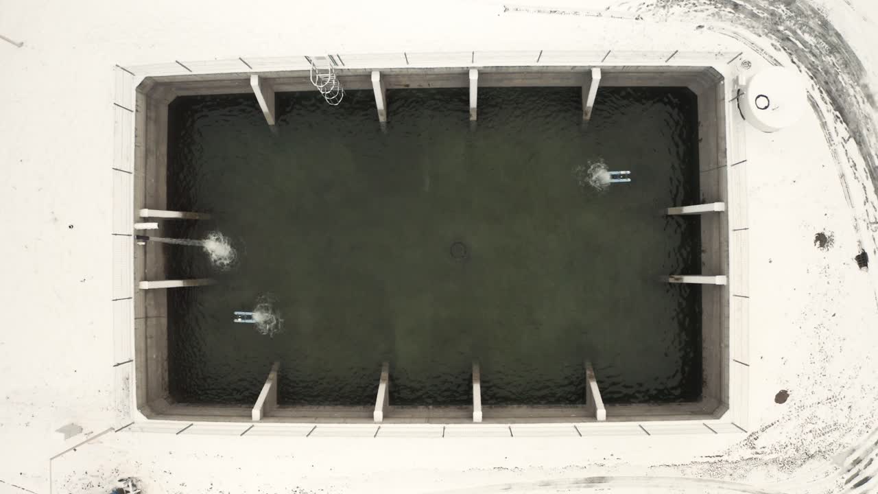 Drone Aerial Winter Pool  Top Down Shot
