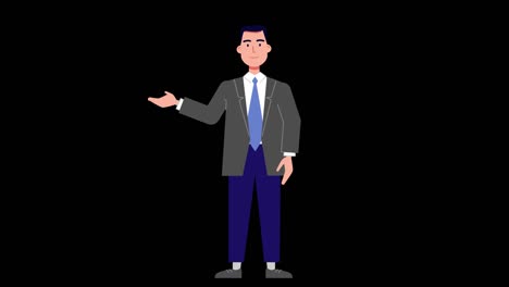 lip syncing facial animation for narration. male character businessman speaking. looped animated footage in flat style. talking mouth, lips expressions, articulation, hand gesture with alpha channel