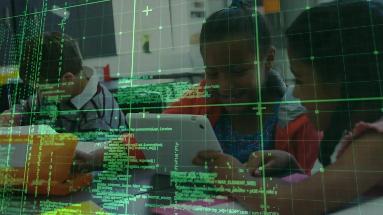 Animation of data processing over diverse group of students using computers